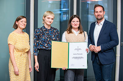 Christina Töpfer (Camera Austria), Mirela Baciak (Laudatio), Preisträgerin Joanna Piotrowska, ÖVP-GR Markus Huber