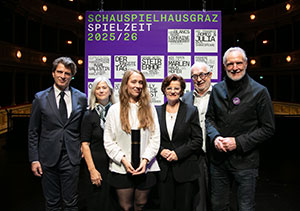 Daniel Doujenis, Andrea Vilter, Anja M. Wohlfahrt, Elgrid Messner, Peter Grabensberger, Kulturstadtrat Günter Riegler
